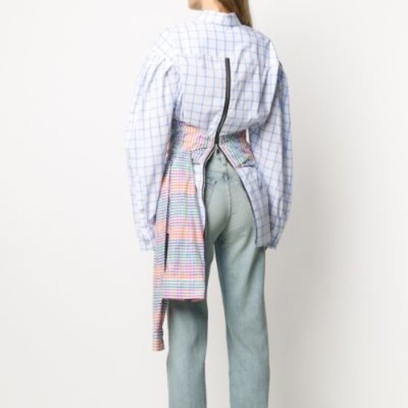 Natasha Zinko Blouse Check Print Corset Wrap Blouse - Picture 3 of 15